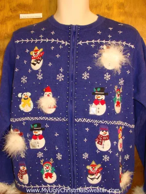 Cheesy Christmas Jumper Sweater Fluffy Snowmen