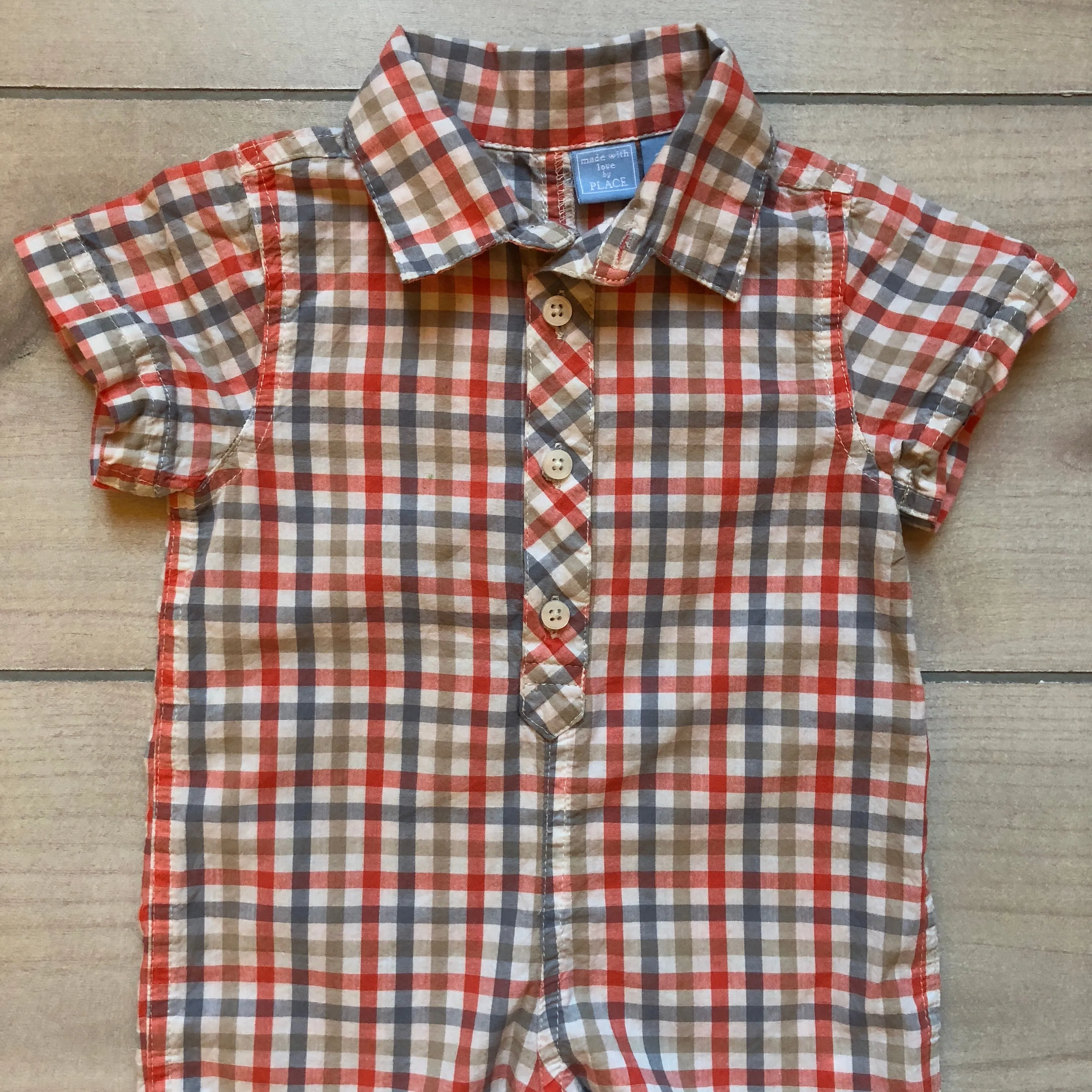 Children's Place Orange & Gray Checkered Romper