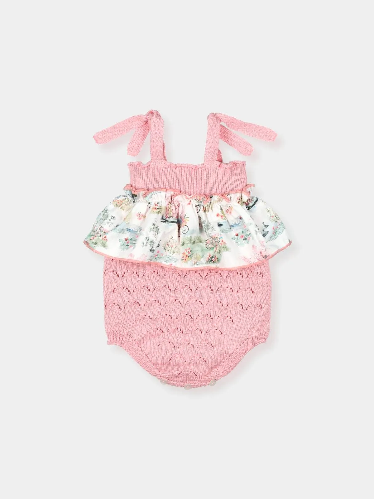 CLEARANCE SALE Mac Ilusion - Baby Girls Pink Knitted Summer Romper with Frill Detail