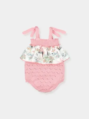 CLEARANCE SALE Mac Ilusion - Baby Girls Pink Knitted Summer Romper with Frill Detail