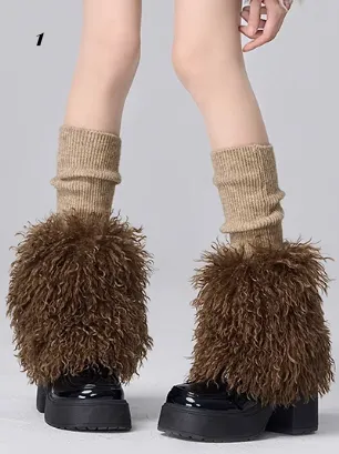 Coffee Shaggy Wasteland Punk Leg Warmers Set