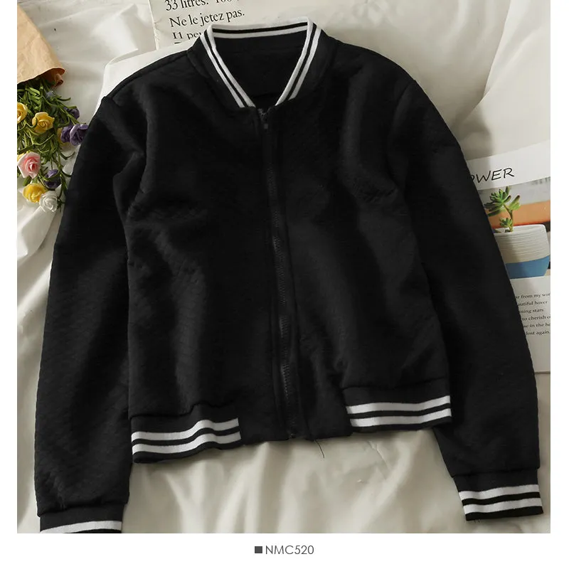 Contrast stitching Mock Neck Zip Cardigan Plaid loose top coat  2115