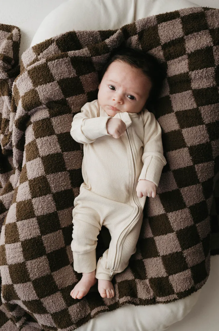 Cream   | Waffle Knit Basic Zip Romper