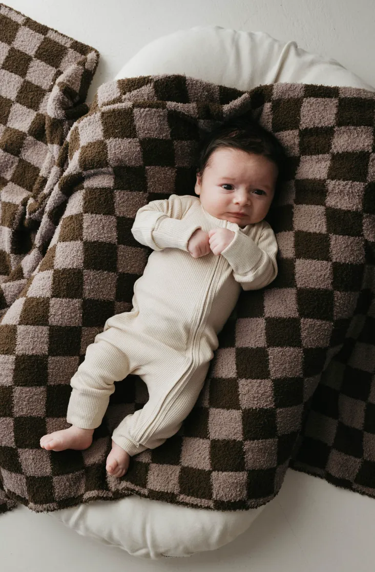 Cream   | Waffle Knit Basic Zip Romper