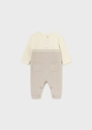 Cream/Tan Contrast Knit Romper