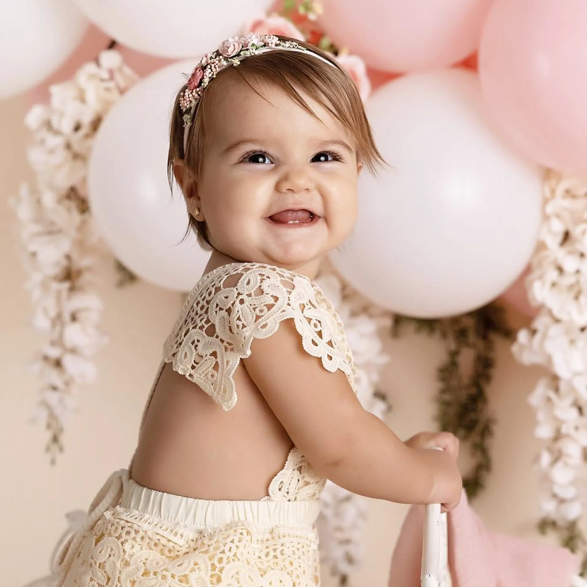 Crochet Lace Boho Baby Romper for First Birthday Photo, Smash Cake Outfit Girl