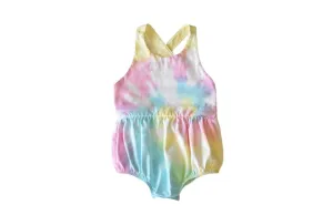 Cross Back Bubble Romper In Pastel Tie Dye