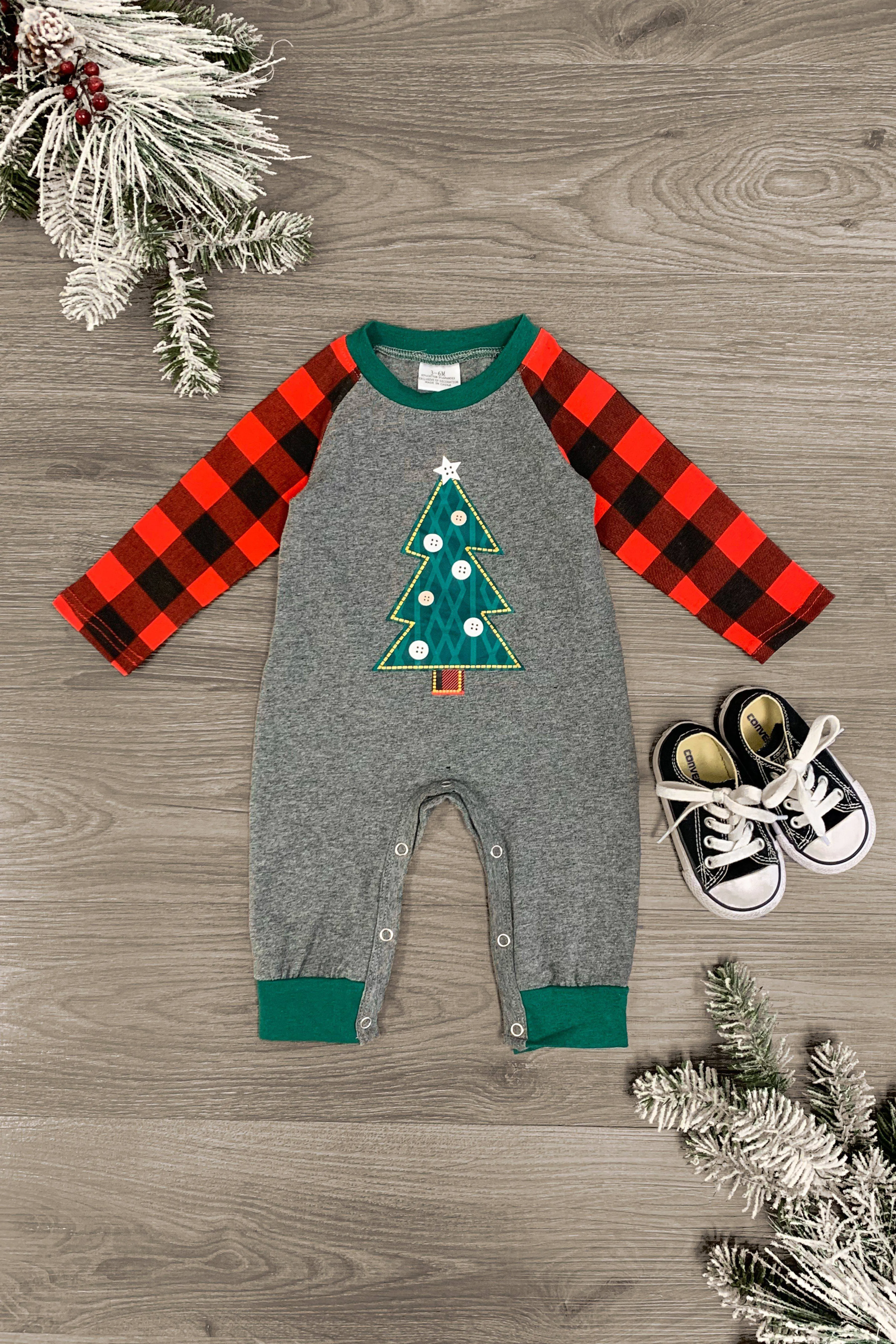 Dark Gray Christmas Tree Romper