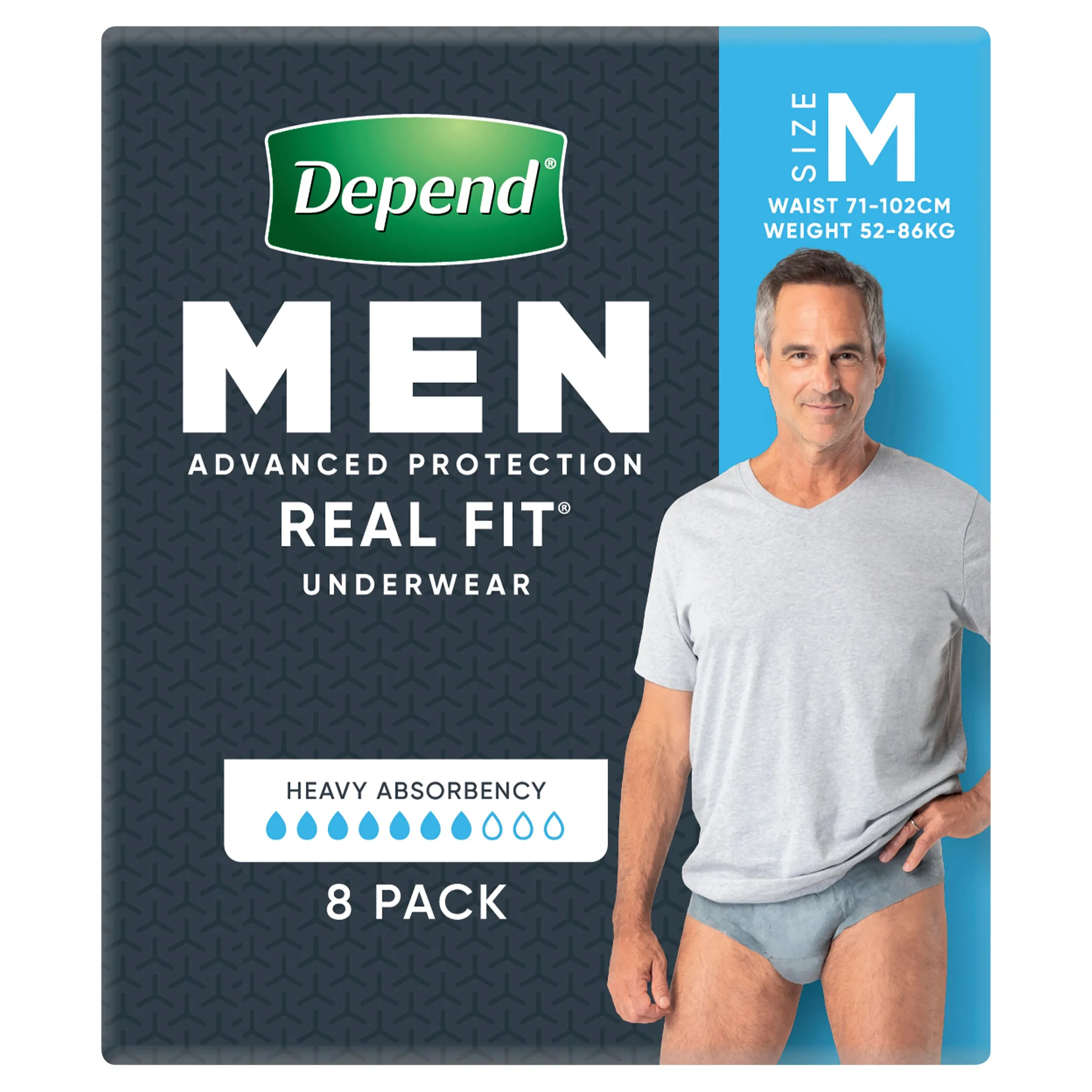 Depend Real Fit Incontinence Underwear Men Medium 8 Pack