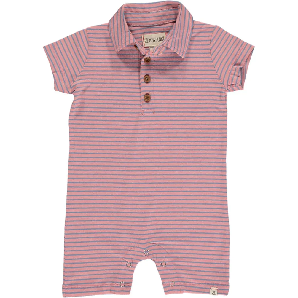Drift Pink and Blue Striped Polo Romper