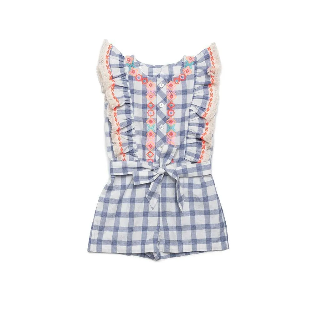 EGG New York Embroidered Check Matilda Romper