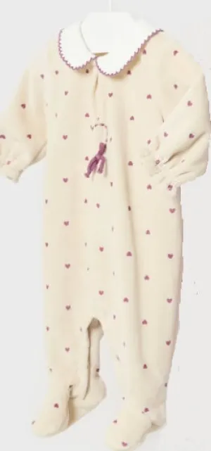 Eggplant Heart Girl's Velour Footed Romper - Select Size