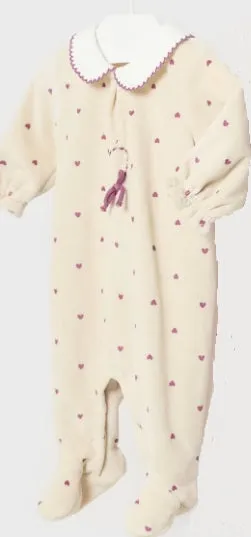 Eggplant Heart Girl's Velour Footed Romper - Select Size