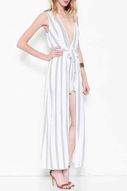 Elegant White Stripe Romper Maxi Romper