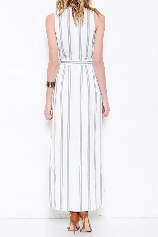 Elegant White Stripe Romper Maxi Romper