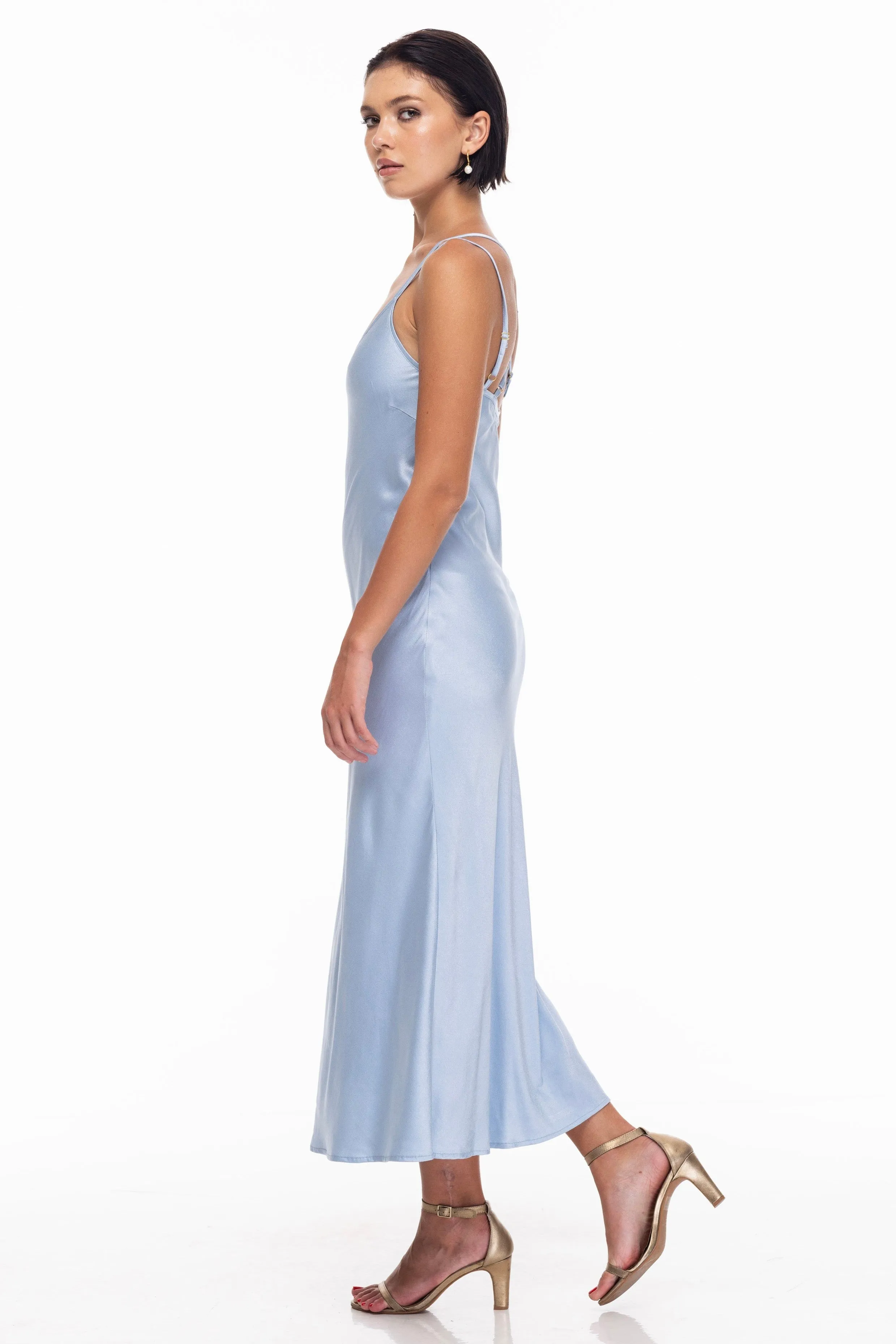 Evermore Blue Cloud Satin Slip Dress