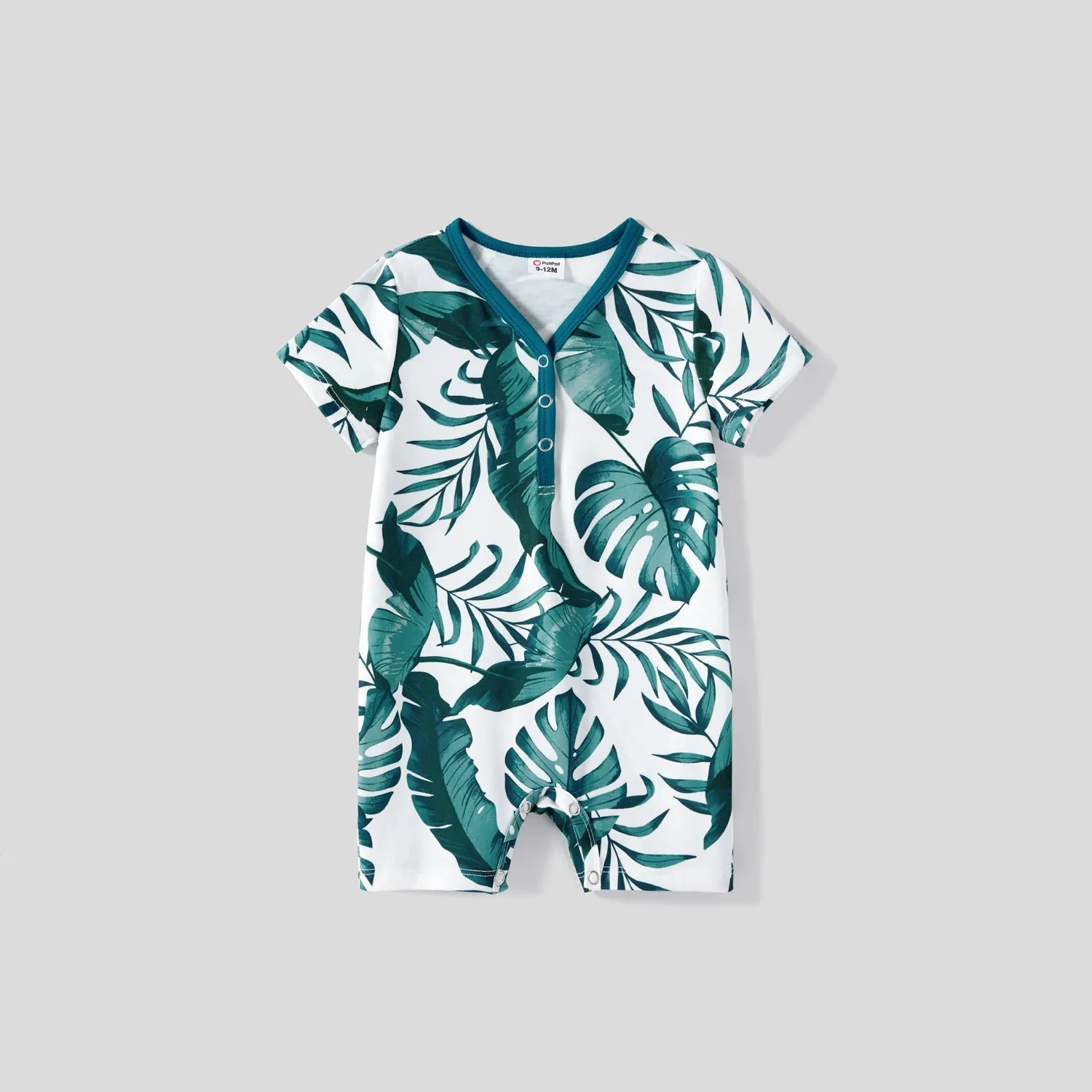 Family Matching Allover Plant Print Short-sleeve Belted Dresses and Patch Pocket Tank Tops Sets