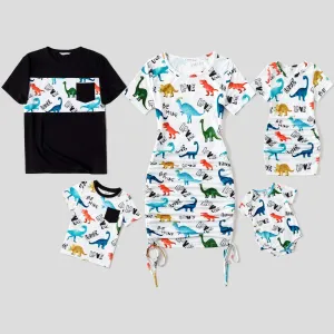 Family Matching Outfits Dinosaur Printed Bodycon and T-shirts with Pocket