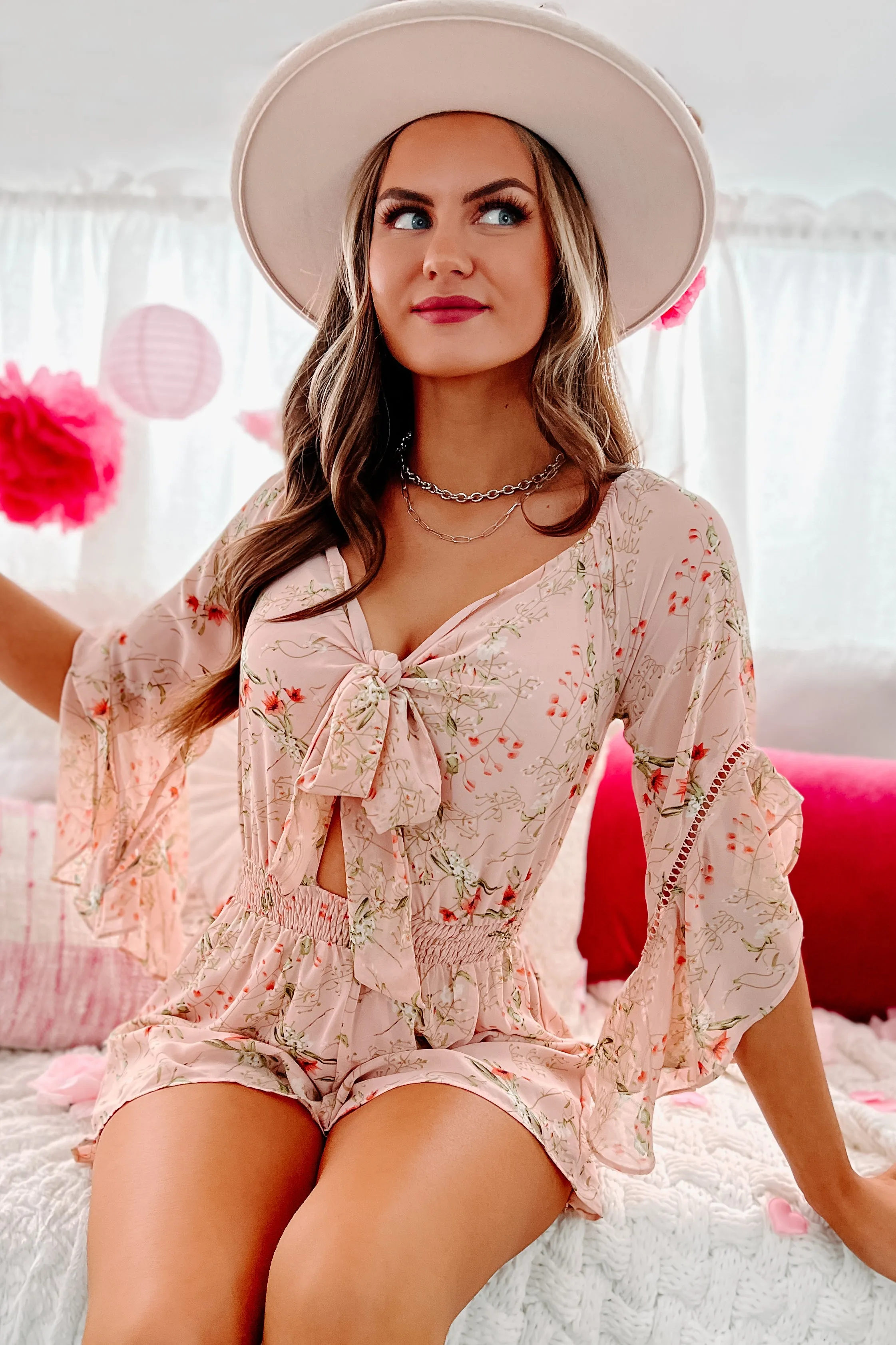Floral Day Dream Cut Out Floral Romper (Pink)