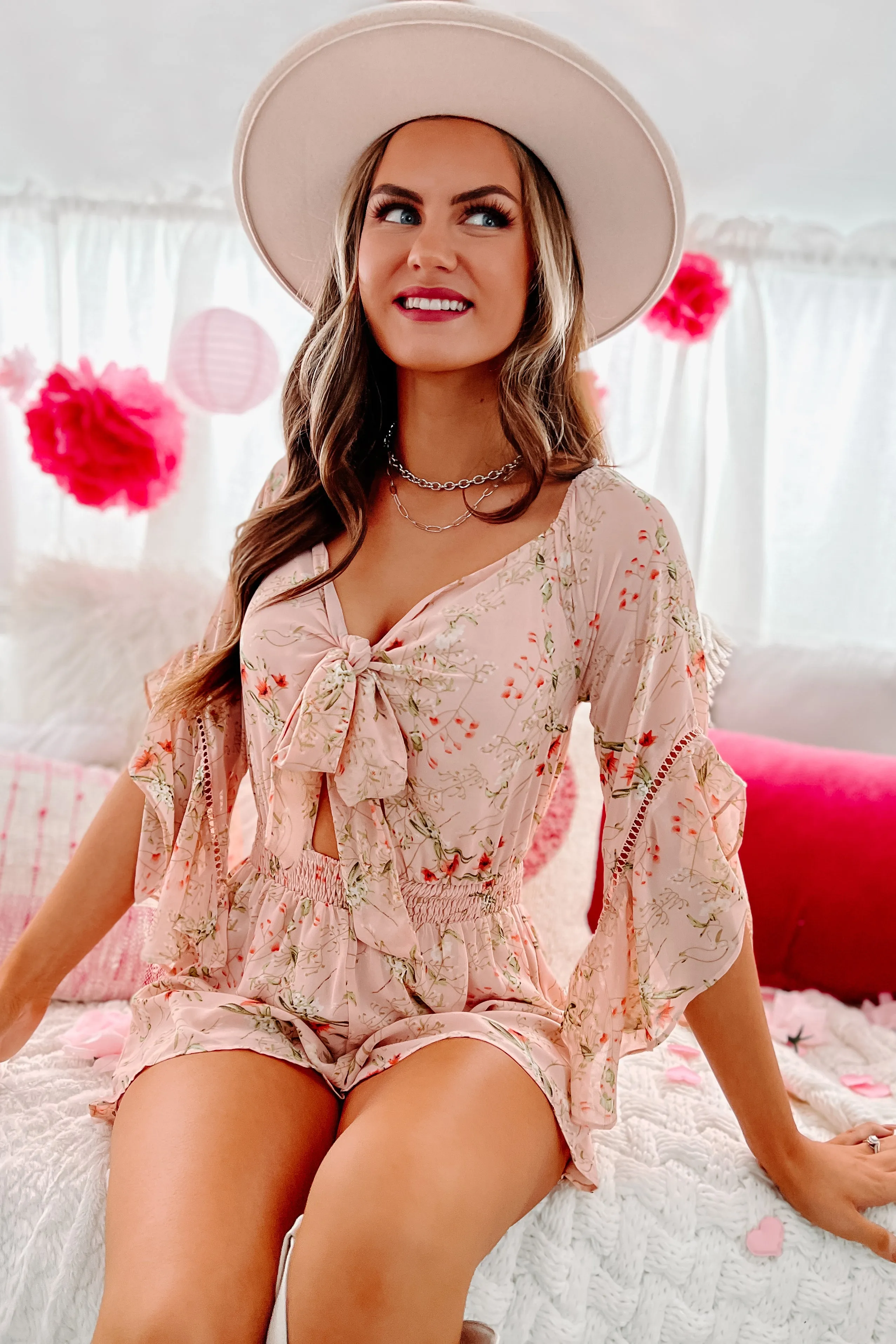 Floral Day Dream Cut Out Floral Romper (Pink)