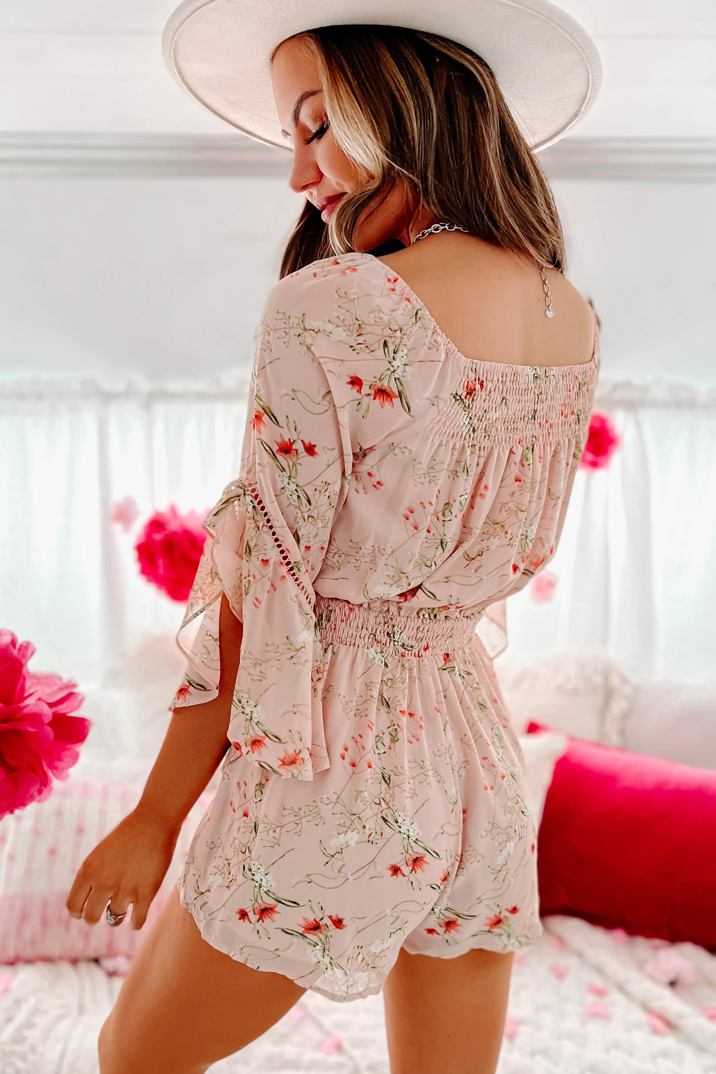 Floral Day Dream Cut Out Floral Romper (Pink)