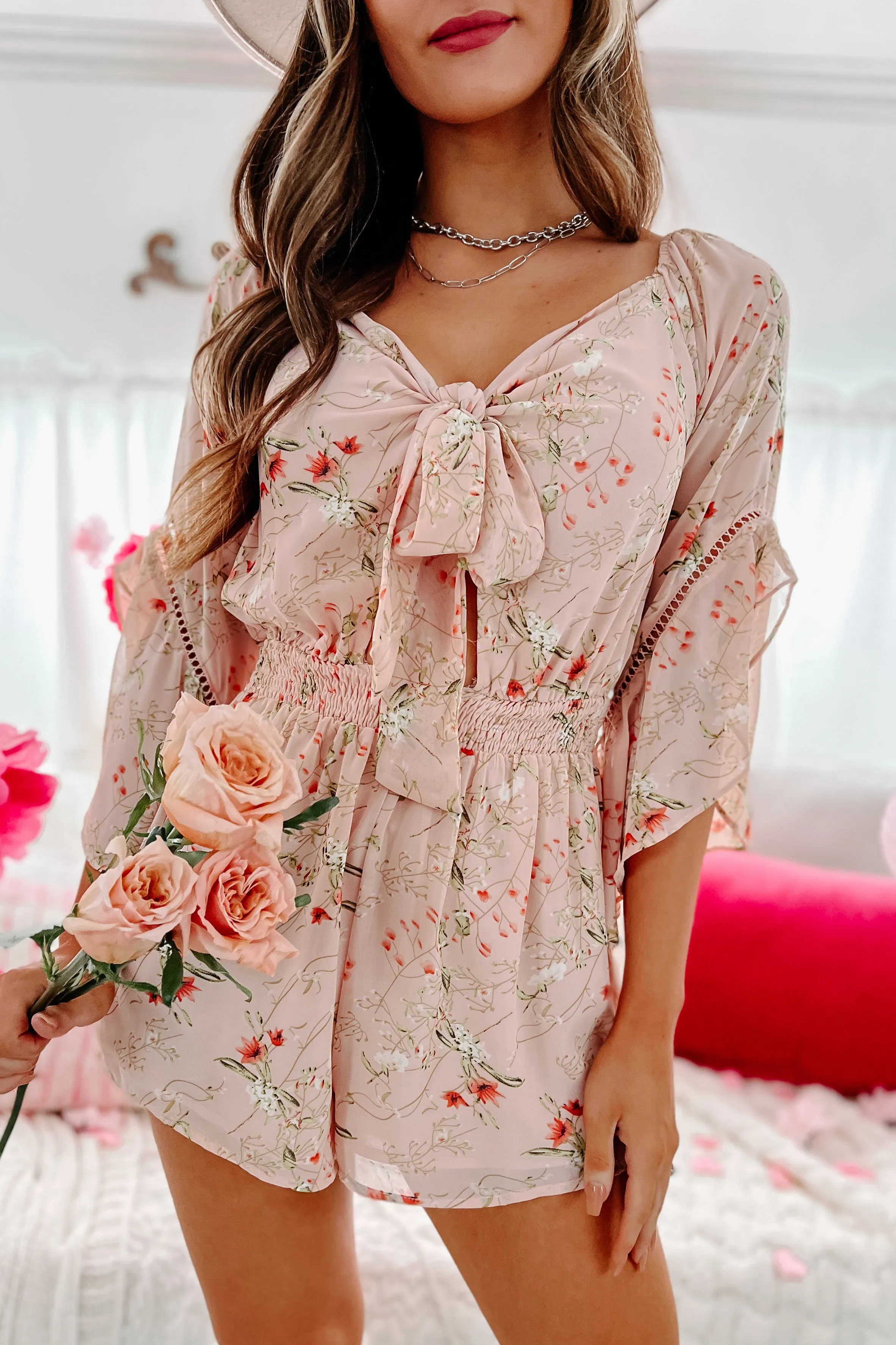 Floral Day Dream Cut Out Floral Romper (Pink)
