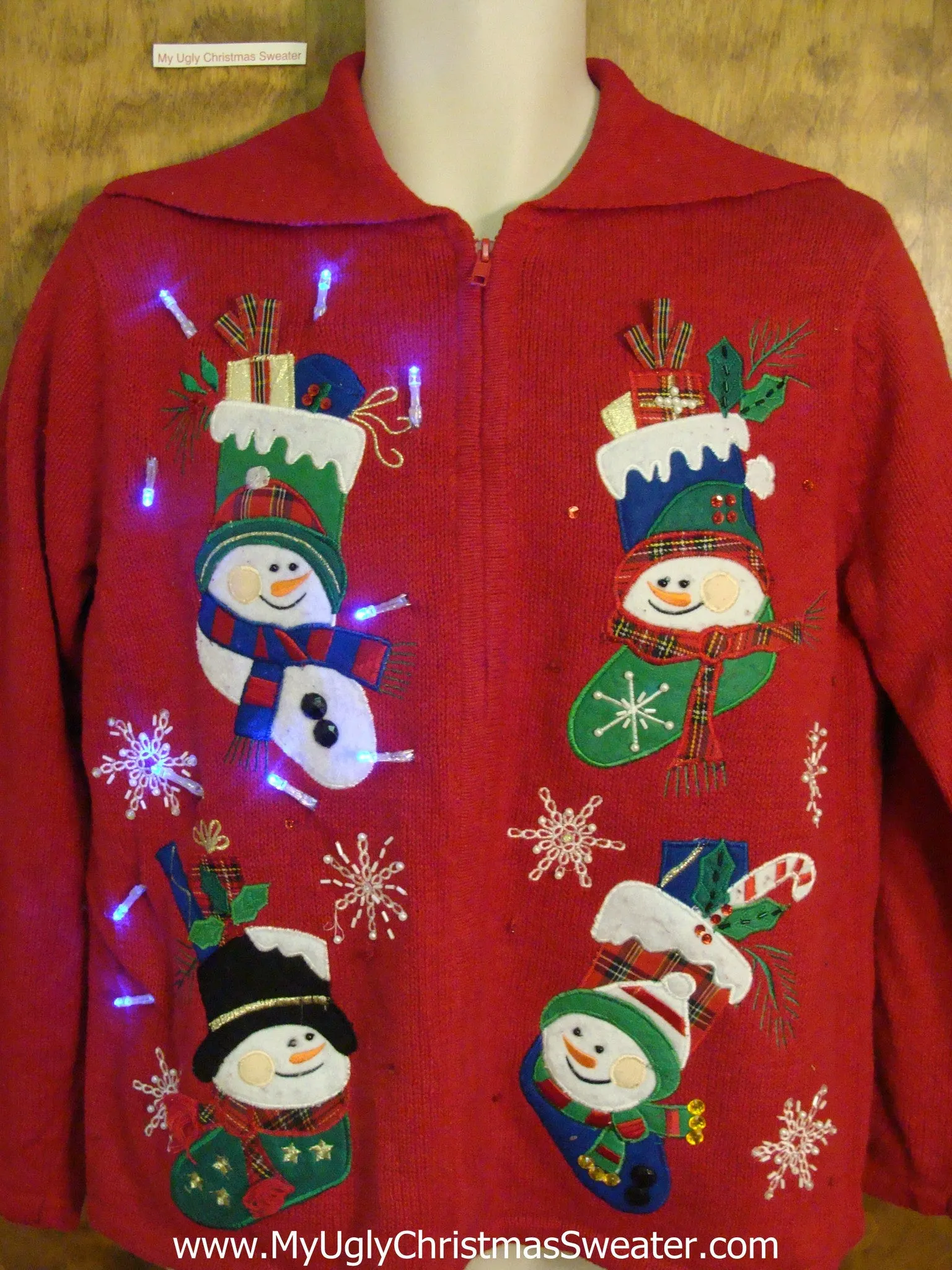 Foursome of Snowmen Stockings Light Up Ugly Xmas Sweater