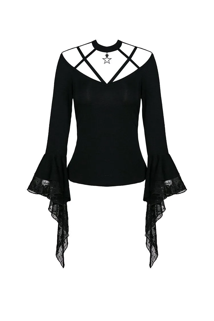 Gothic punk T-shirt with hollow-out and star theme on top TW165