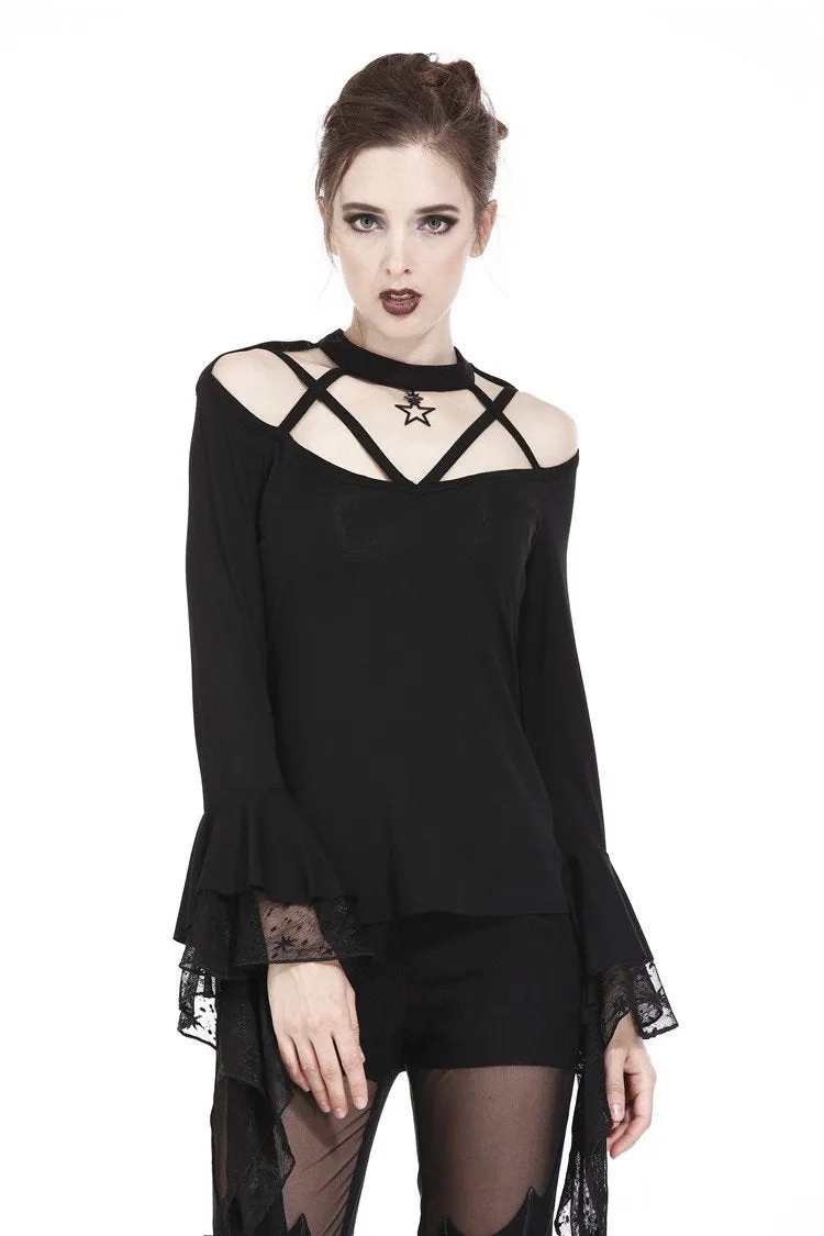 Gothic punk T-shirt with hollow-out and star theme on top TW165