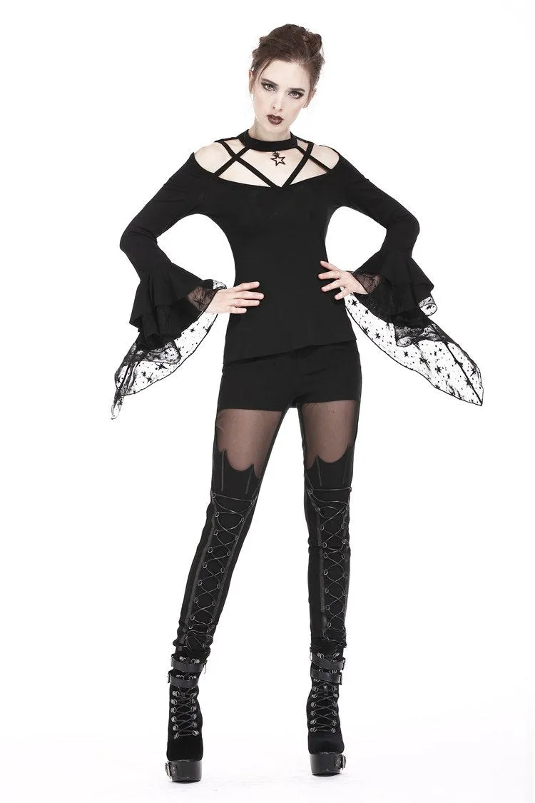Gothic punk T-shirt with hollow-out and star theme on top TW165