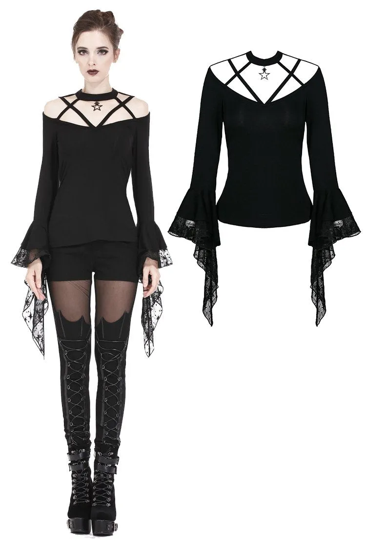 Gothic punk T-shirt with hollow-out and star theme on top TW165