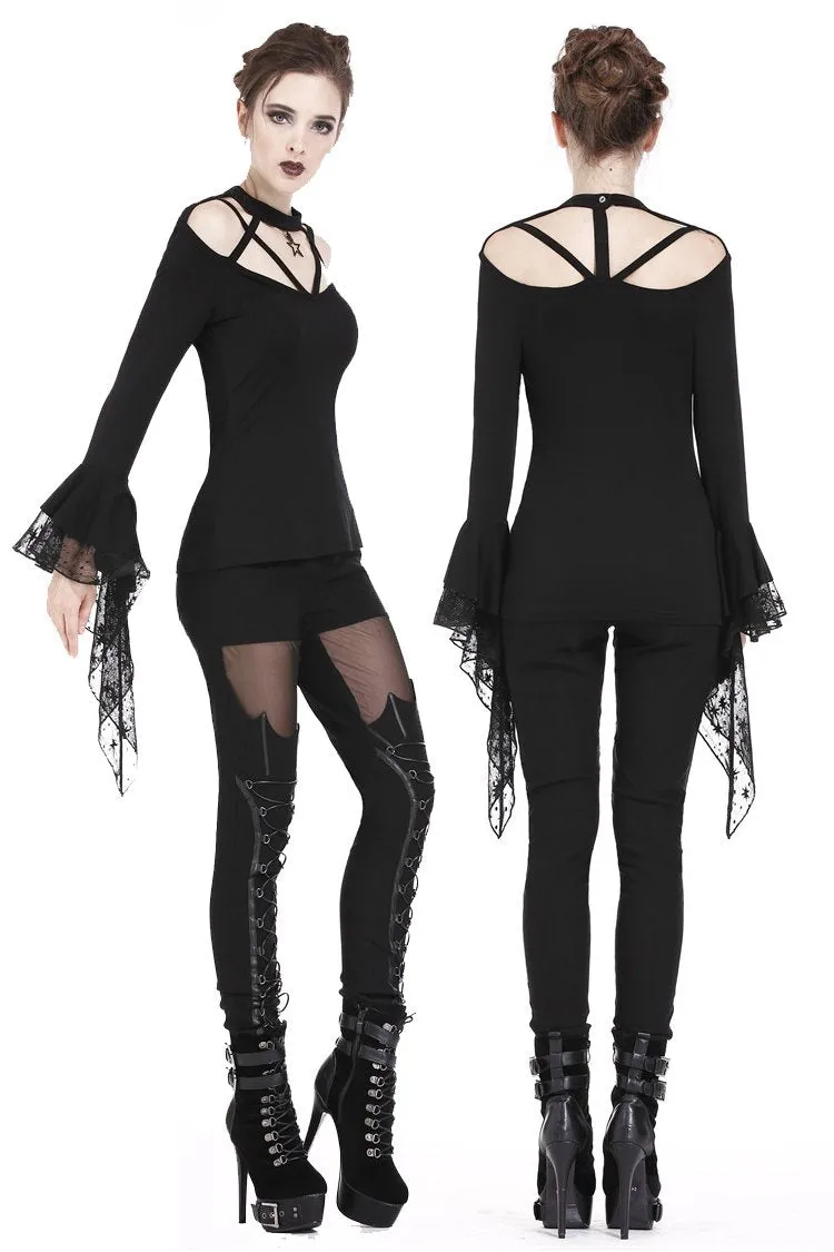 Gothic punk T-shirt with hollow-out and star theme on top TW165