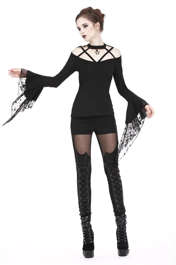 Gothic punk T-shirt with hollow-out and star theme on top TW165