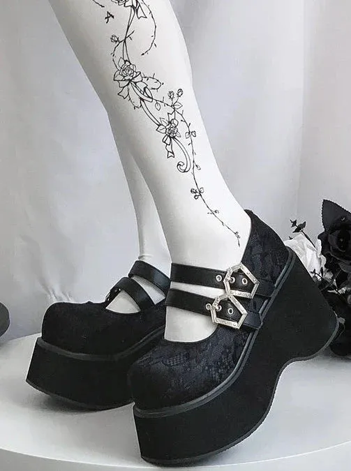 Gothic Round Retro Platform Toe Shoes Matte Punk Lace