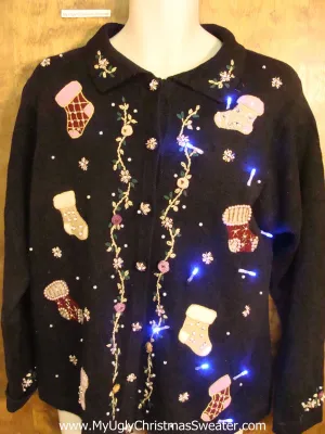 Holiday Stockings Light Up Cheesy Christmas Sweater