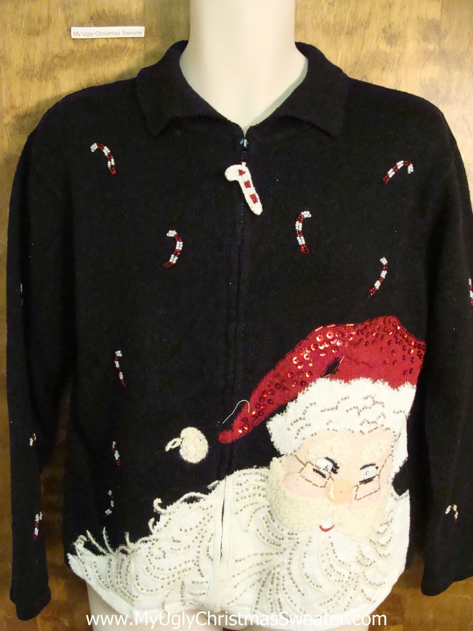 Huge Santa Head and Candycanes Cute Xmas Sweater