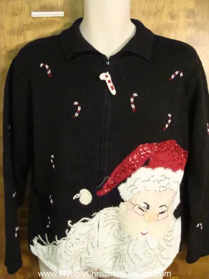Huge Santa Head and Candycanes Cute Xmas Sweater