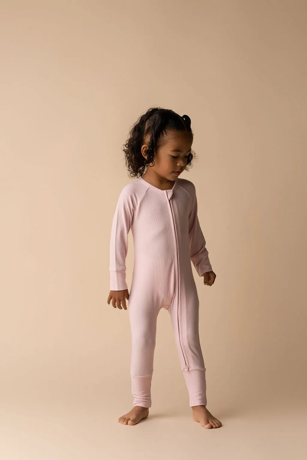 In My Jammers Solid Petal Ribbed Zipper Romper