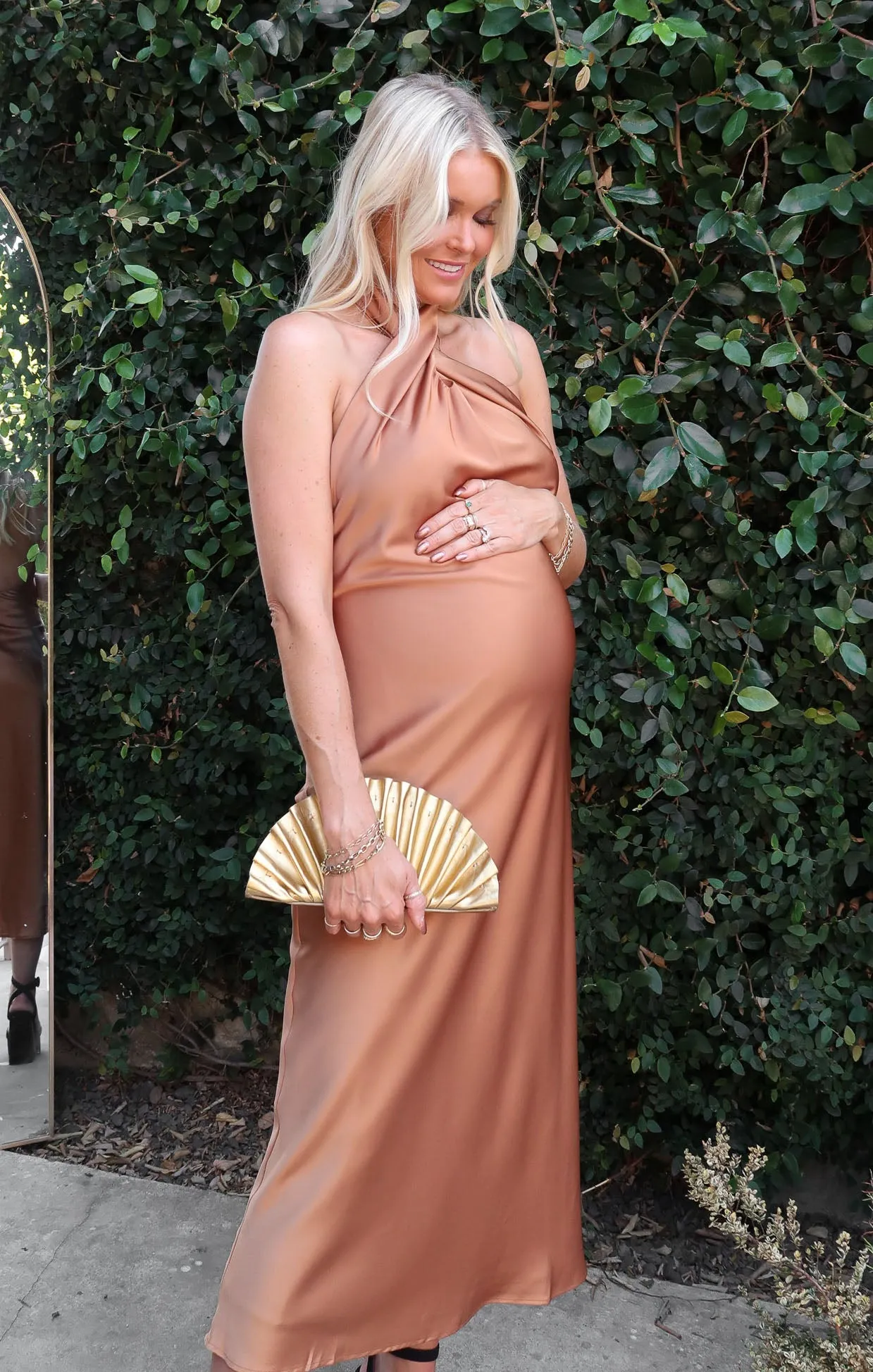 Jasmine Halter Midi Dress ~ Copper Luxe Satin