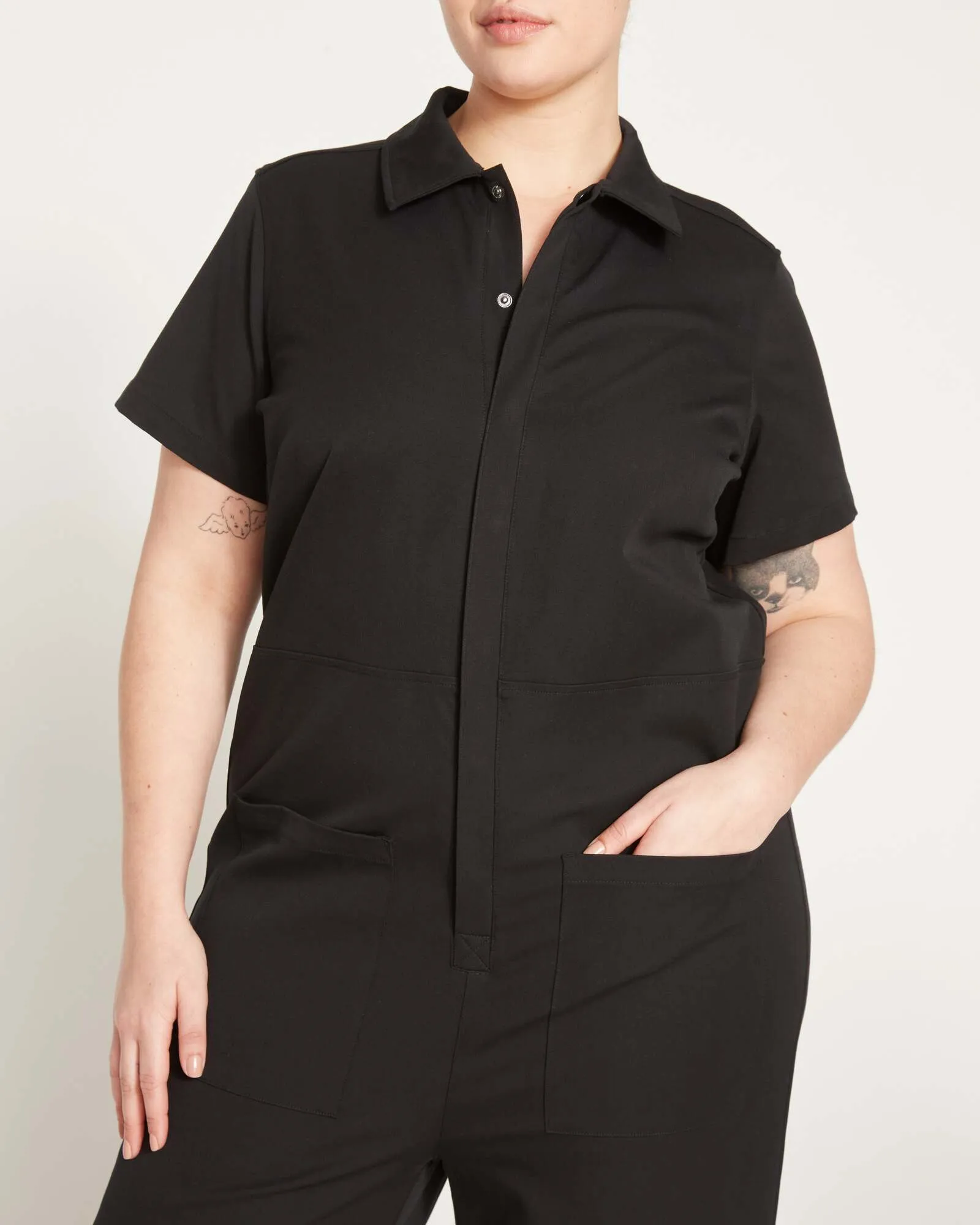 Kate Stretch Cotton Twill Jumpsuit | Black
