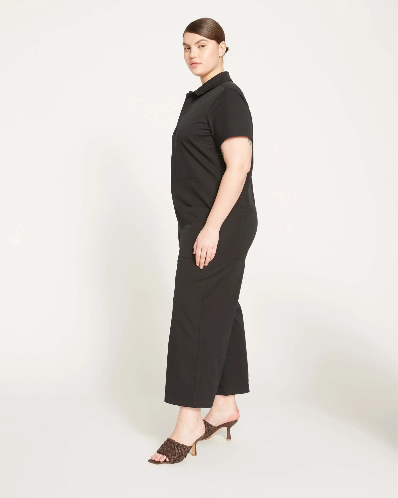 Kate Stretch Cotton Twill Jumpsuit | Black