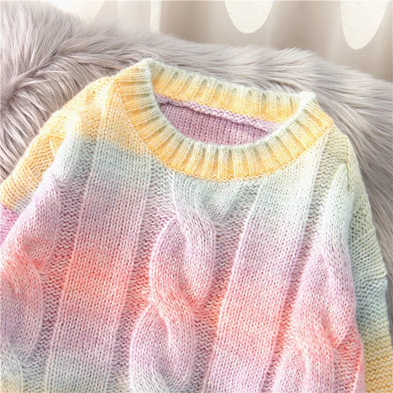 Kawaii Candy Rainbow Sweater - A Splash of Colorful Comfort