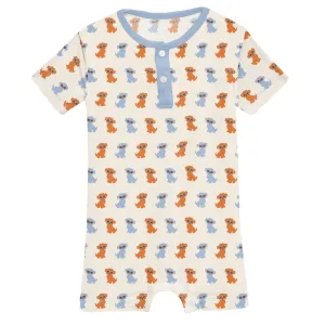 Kickee Pants Short Sleeve Henley Romper - Natural Beach Pup