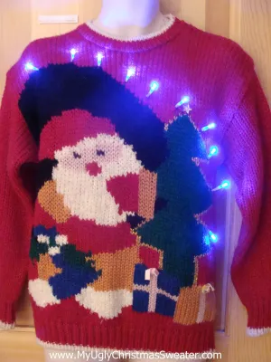 Light Up Ugly Xmas Sweater 80s Huge Santa Gifts