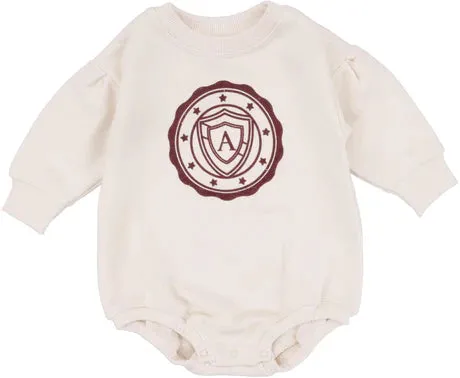 Lil Legs Cream/Burgundy Logo Puff Sleeve Romper