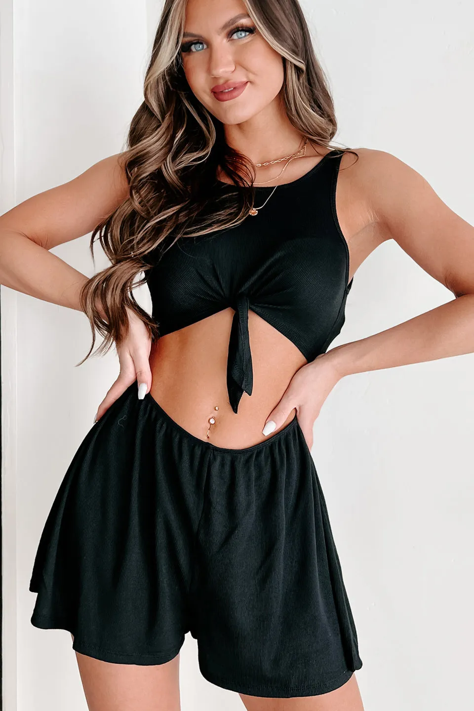 Loving Thoughts Front-Tie Cut-Out Romper (Black)