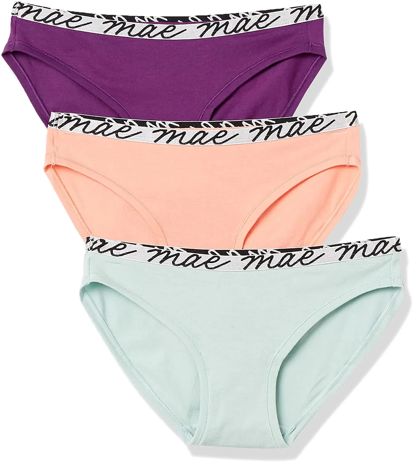 Mae Women's Shine Logo Elastic Modal Bikini Underwear, 3 Pack