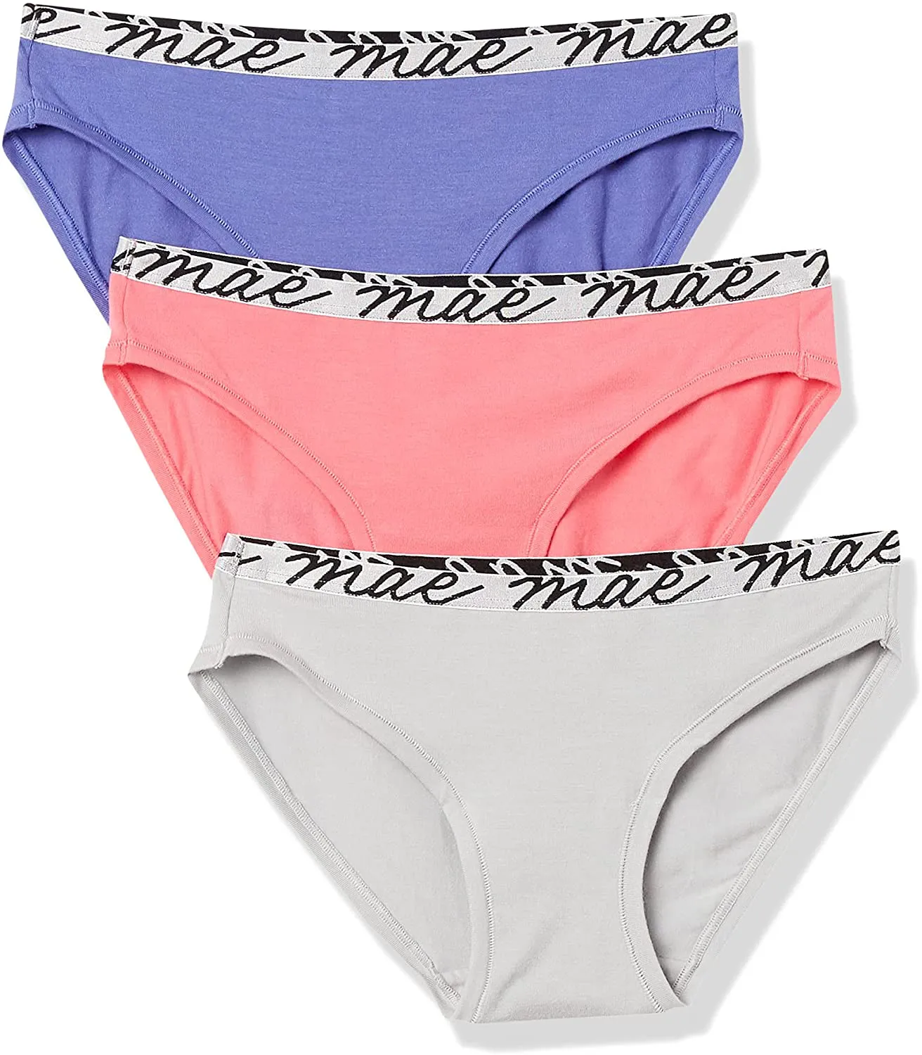 Mae Women's Shine Logo Elastic Modal Bikini Underwear, 3 Pack