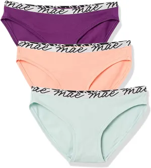Mae Women's Shine Logo Elastic Modal Bikini Underwear, 3 Pack