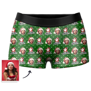 Men's Christmas Hat Custom Santa Claus Face Boxer Shorts, Custom Underwear For Men